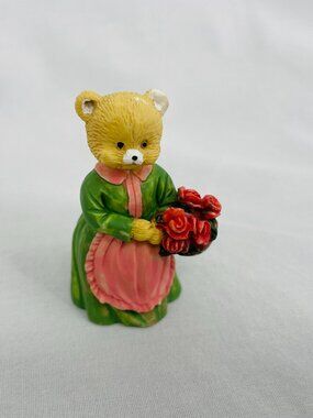 Vintage Rare 1991 Tender Hearts Miniature Bear with Rose Basket
